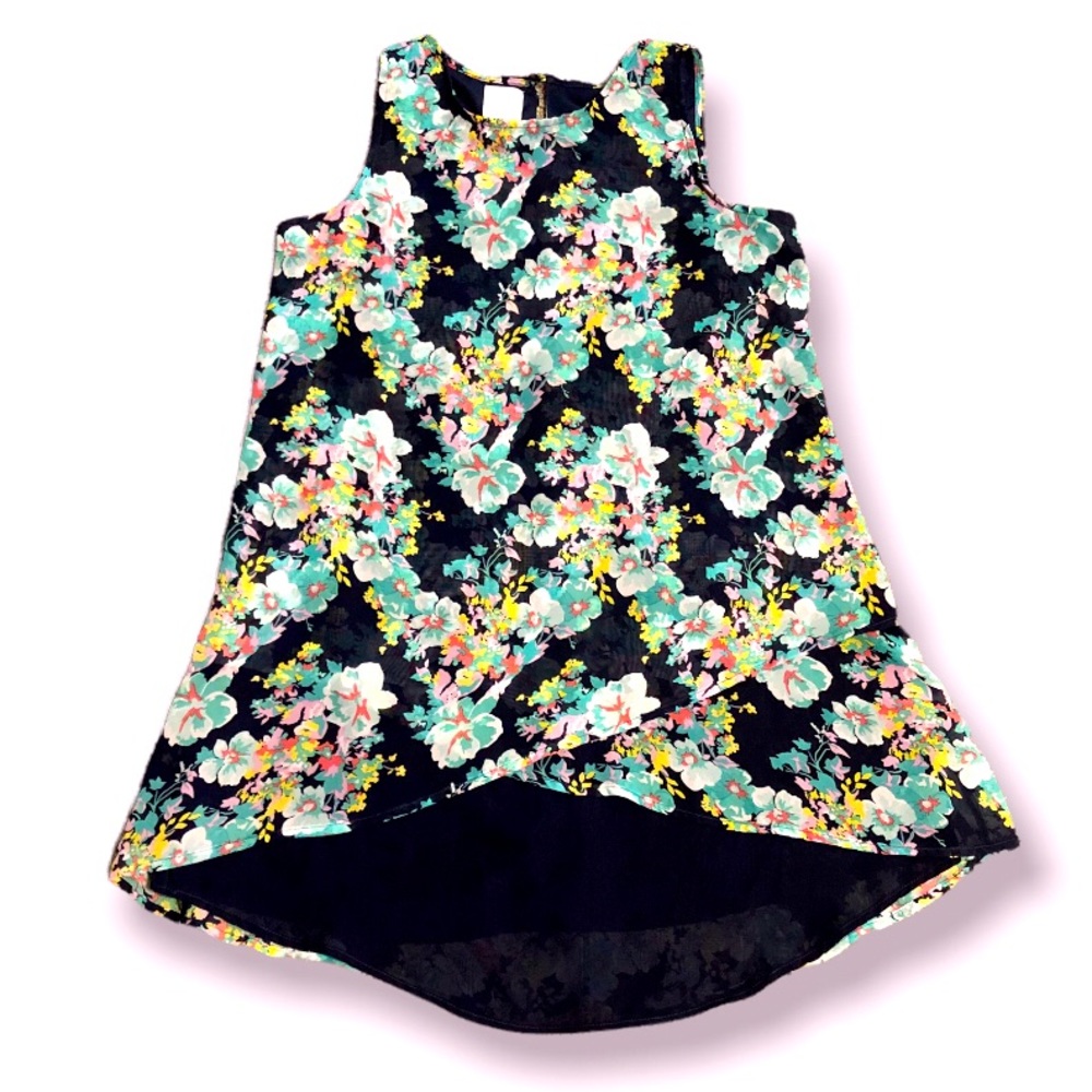 CRB Girls Tank Top Blouse size 16 Flowers Asymmetrical Hem Chiffon Flowy